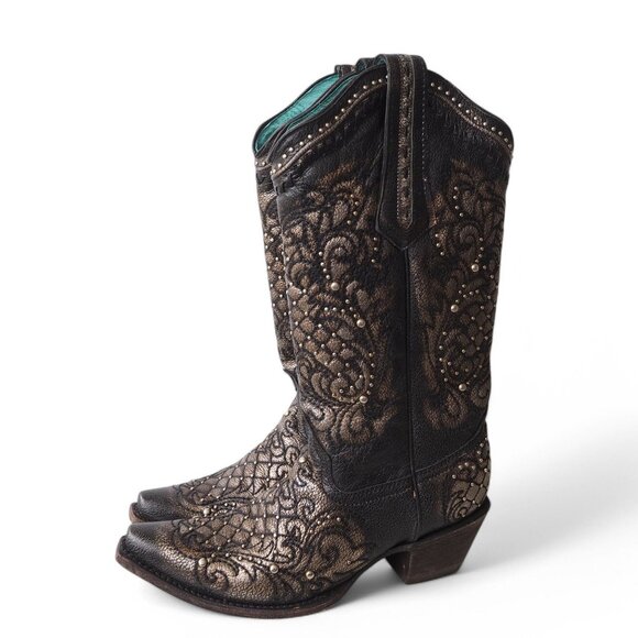 Corral Black and Gold Heeled Boots - Picture 2 of 10